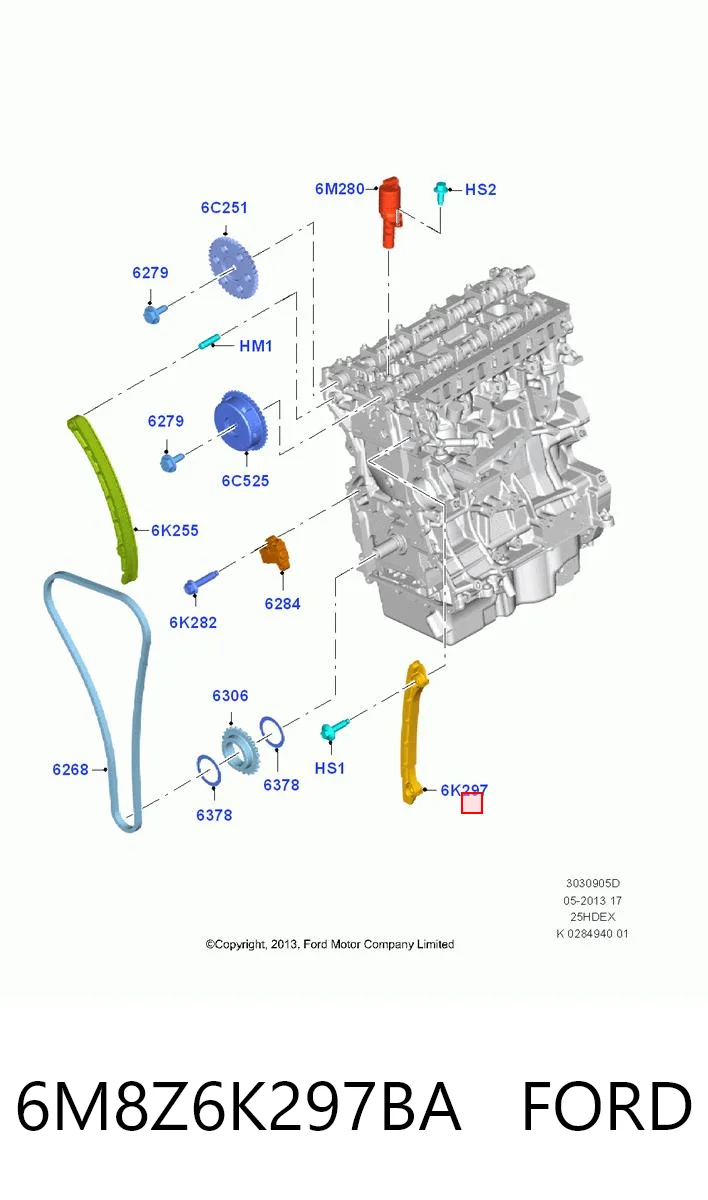 6M8Z6K297BA Ford Заспокоювач ланцюга ГРМ, нижній