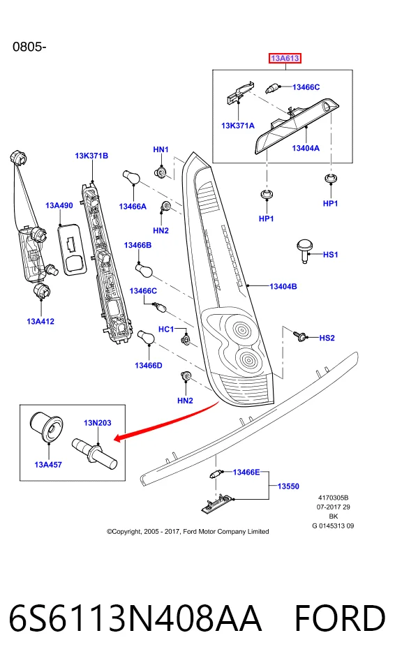 Стоп-сигнал заднього скла на Ford Fiesta Mk5 JH, JD