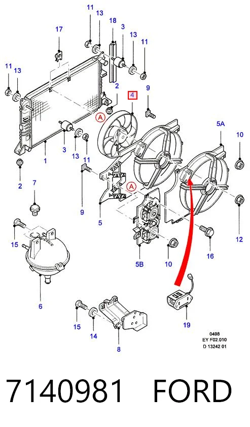Електровентилятор охолодження в зборі (двигун + крильчатка) Ford Transit 4 E