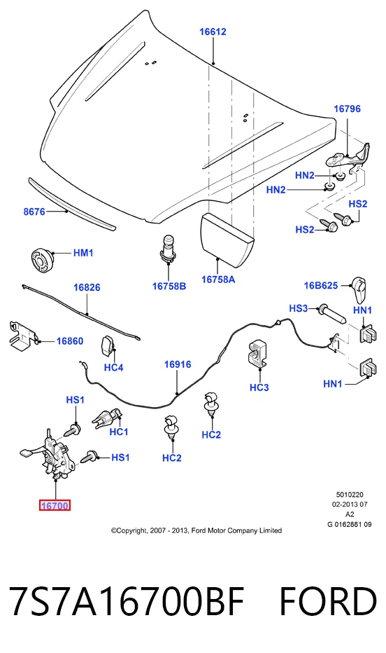 7S7A16700BF Ford Запор капота (замок і привід замка капота)