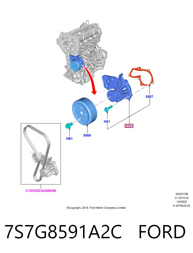 7S7G8591A2C Ford Насос охолодження