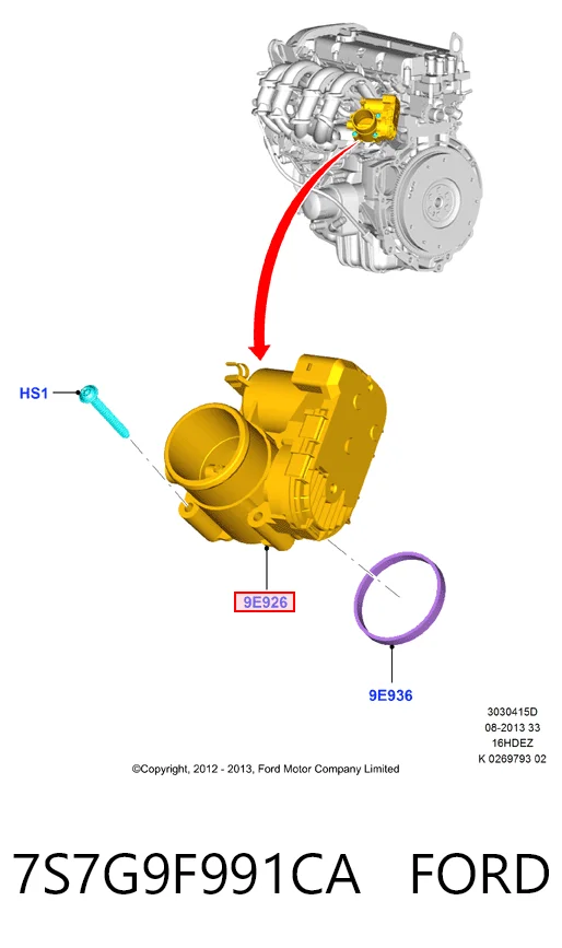 7S7G9F991CA Ford Дросільна заслінка в зборі