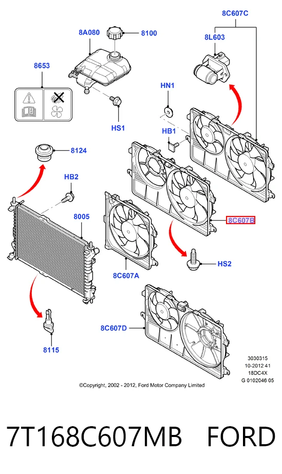 7T168C607MB Ford Дифузор радіатора охолодження, в зборі з мотором і крильчаткою