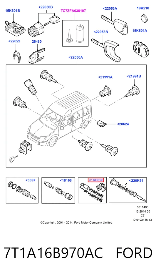 7T1A16B970AC Ford Личинка замку капоту