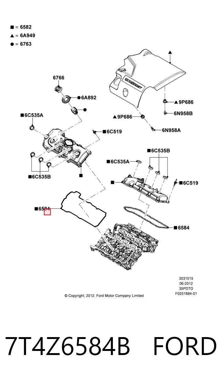 7T4Z6584B Ford Прокладка клапанної кришки, права