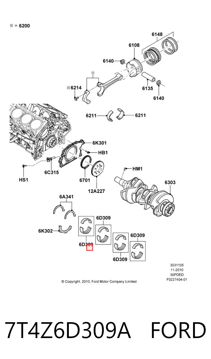 7T4Z6D309A Ford Підшипник ковзання клонували