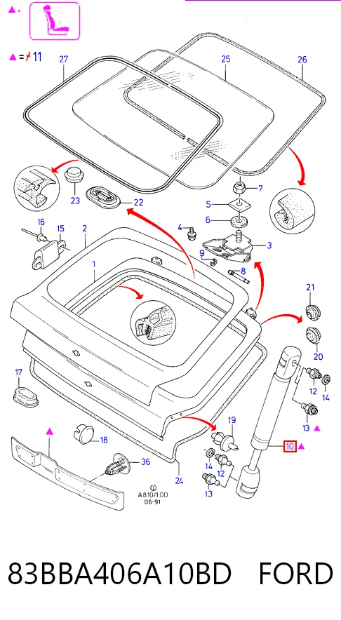 Амортизатор кришки багажника / двері 3/5-ї задньої на Ford Sierra II GBG, GB4