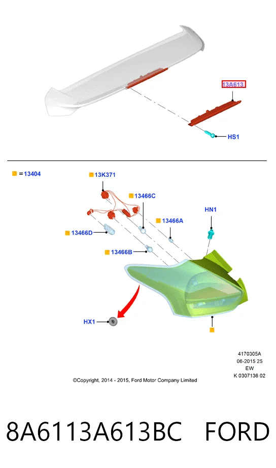 8A6113A613BC Ford Стоп-сигнал заднього скла