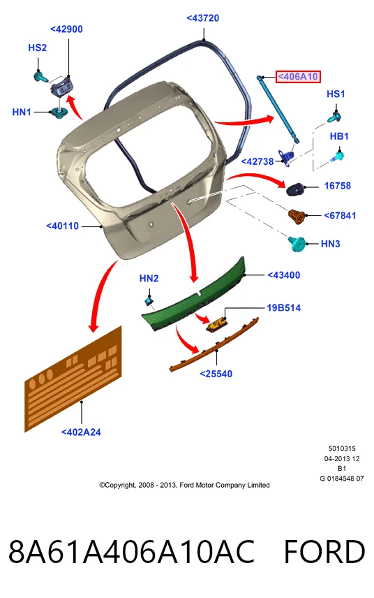 8A61A406A10AC Ford Амортизатор кришки багажника / двері 3/5-ї задньої