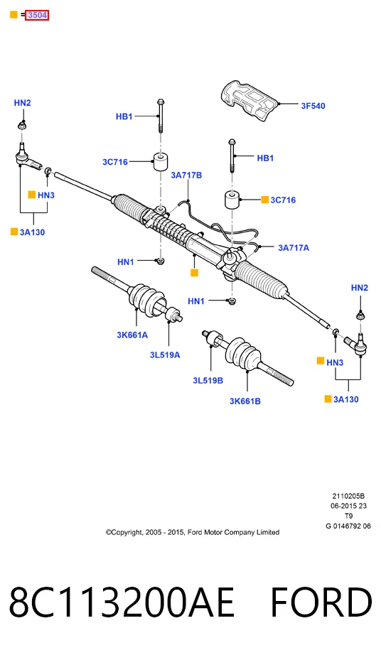 8C113200AE Ford Рейковий рульовий механізм