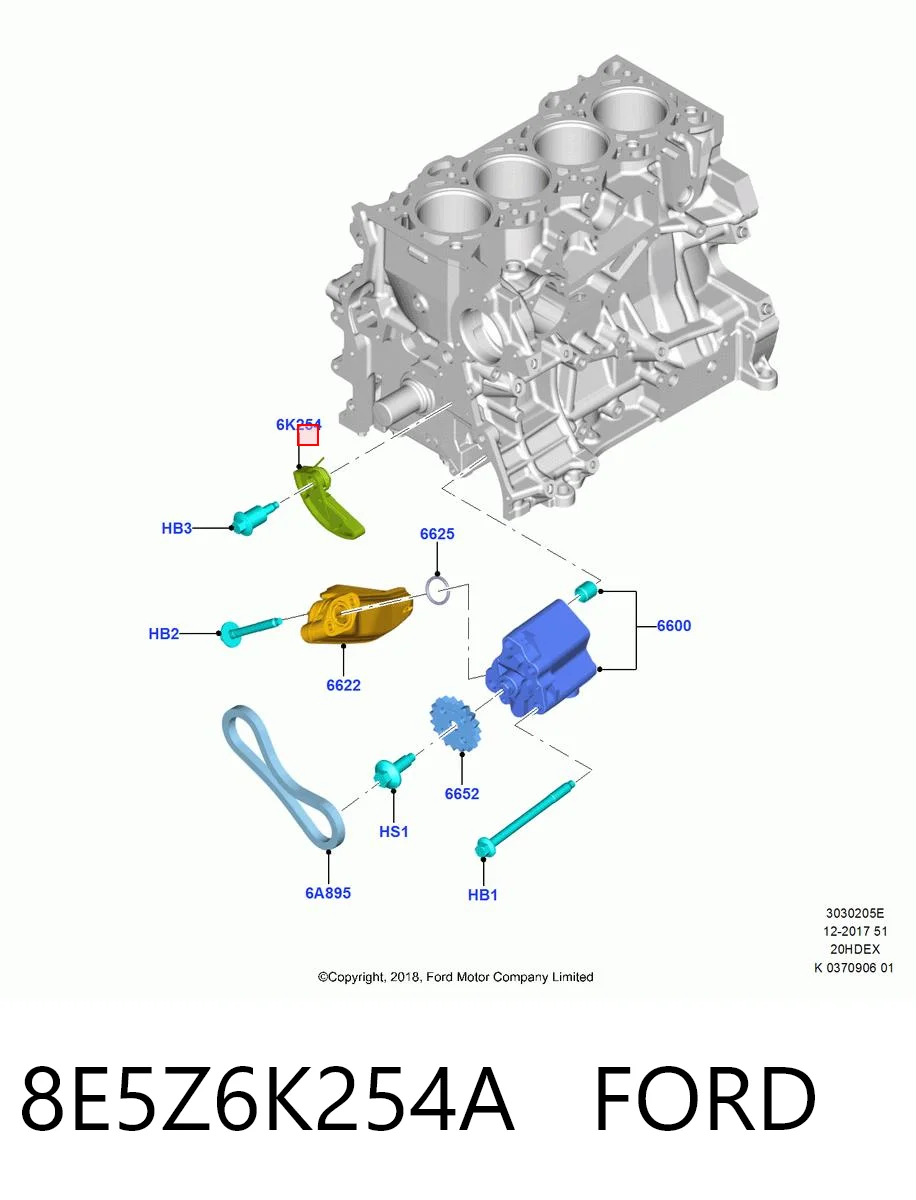 8E5Z6K254A Ford Натягувач ланцюга насоса масляного