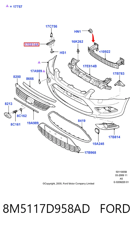 8M5117D958AD Ford Направляюча переднього бампера, права