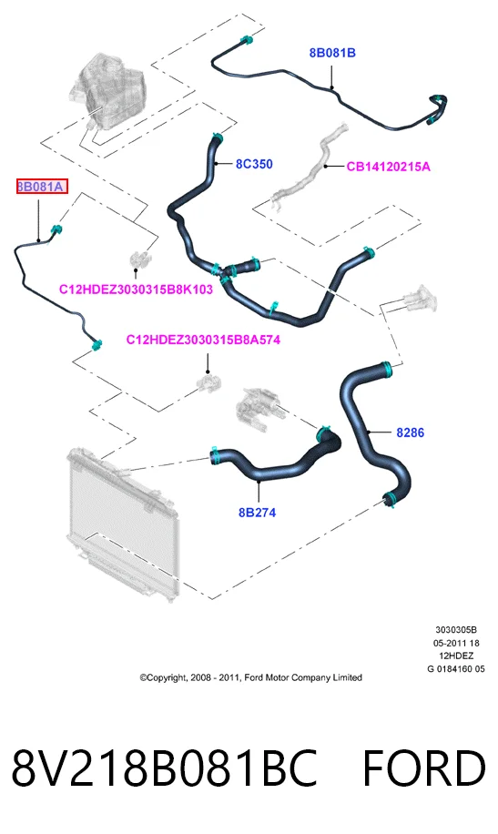 8V218B081BC Ford Шланг розширювального бачка, верхній