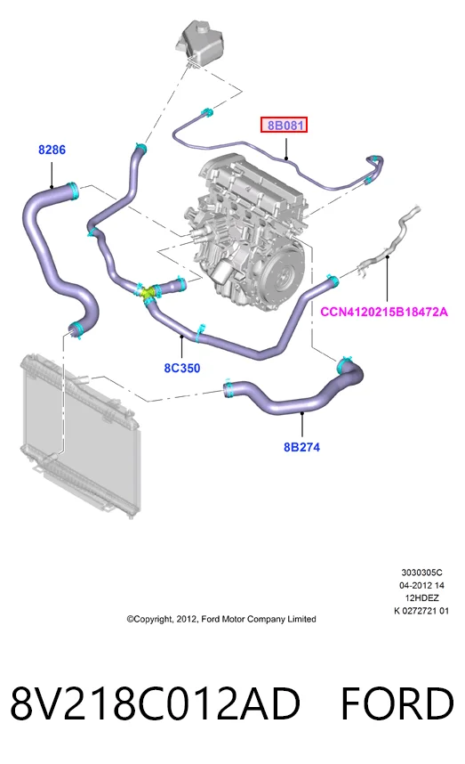 8V218C012AD Ford Шланг розширювального бачка, нижній