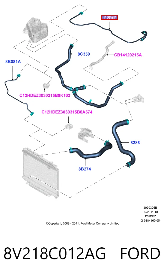 8V218C012AG Ford Шланг розширювального бачка, нижній