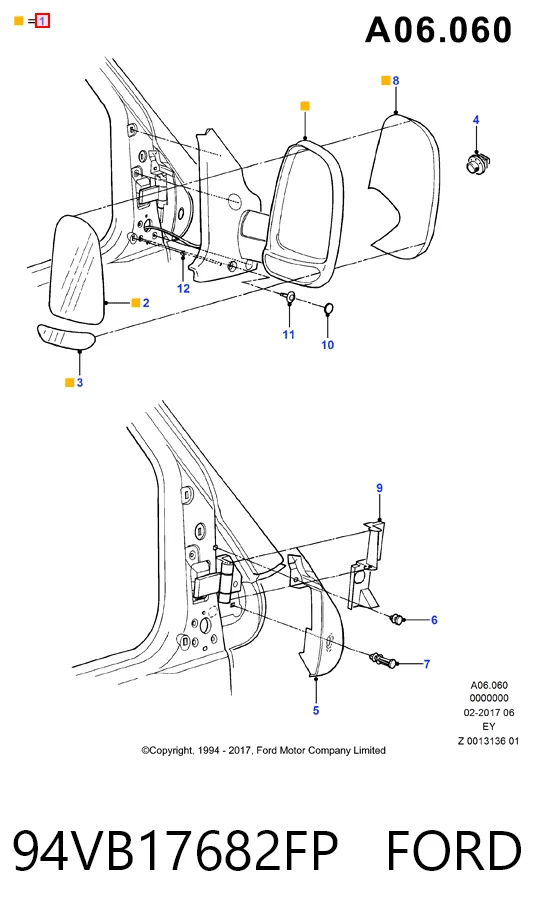 94VB17682FP Ford Праве дзеркало заднього виду