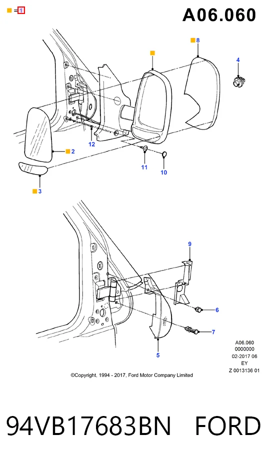 94VB17683BN Ford Дзеркало заднього виду, ліве