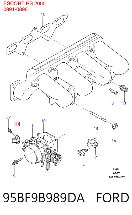 95BF9B989DA Ford Датчик положення дросельної заслінки (потенціометр)