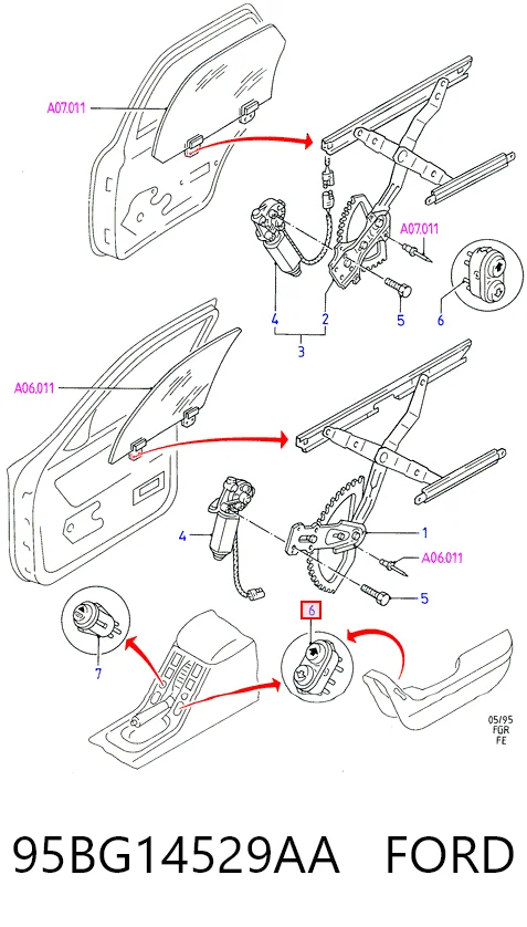 95BG14529AA Ford Кнопка підйомника переднього правого скла