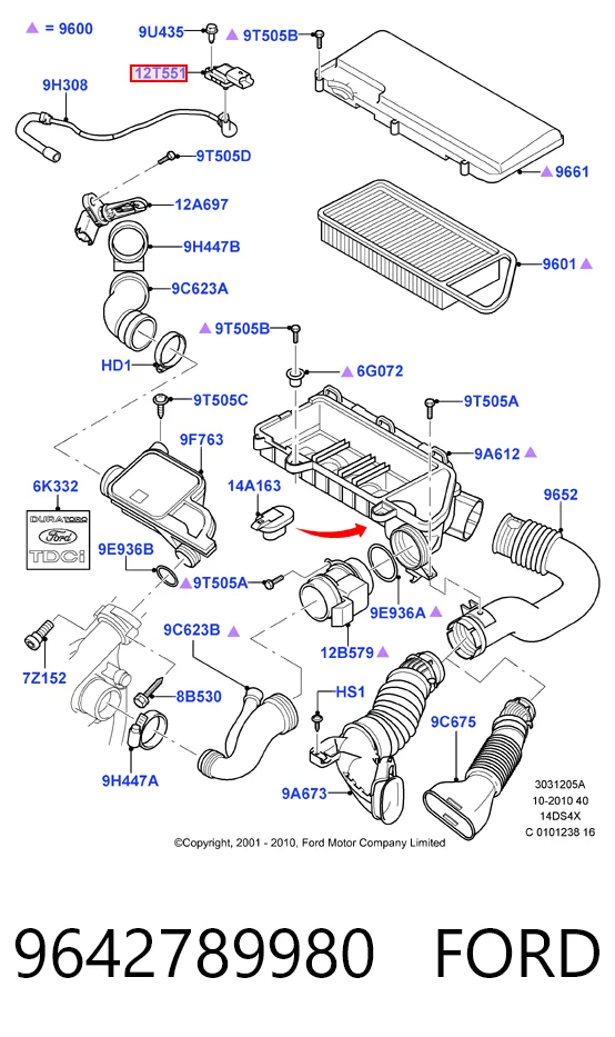 9642789980 Ford Датчик наддува