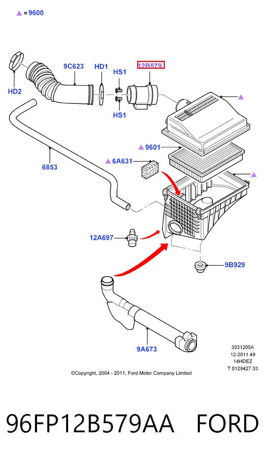 96FP12B579AA Ford Датчик витрати повітря