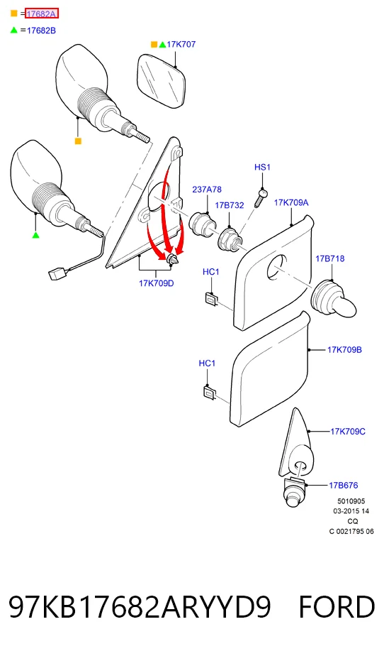 Ліве бічне дзеркало Ford Ka хетчбек (RBT) (1996 - 2008) ціна, від 24.39 USD
