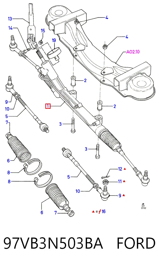 97VB3N503BA Ford Рейковий рульовий механізм