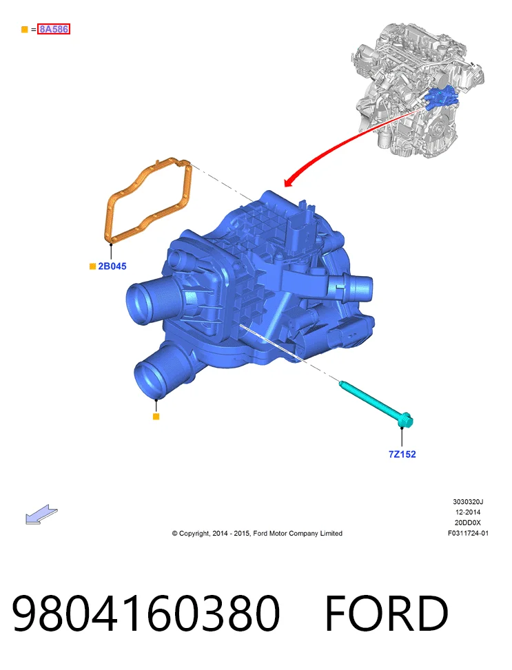 9804160380 Ford Корпус термостата в зборі
