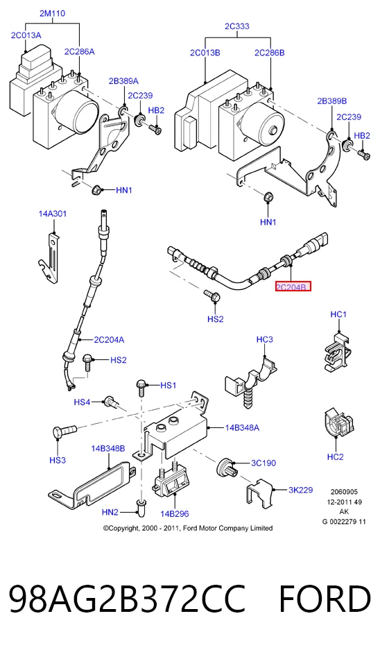 98AG2B372CC Ford Датчик ABS задній лівий