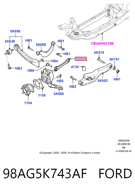 98AG5K743AF Ford Важіль задньої підвіски поперечний