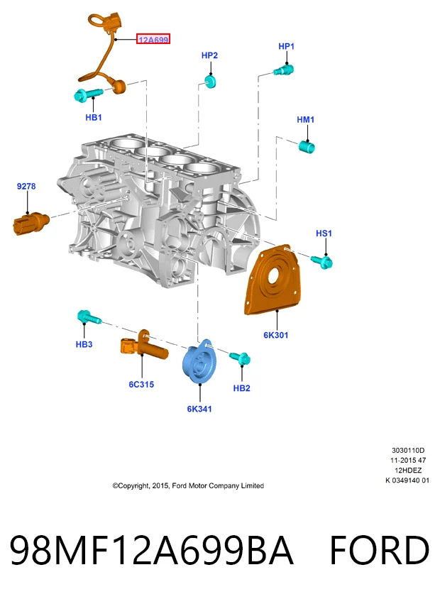 98MF12A699BA Ford Датчик детонації