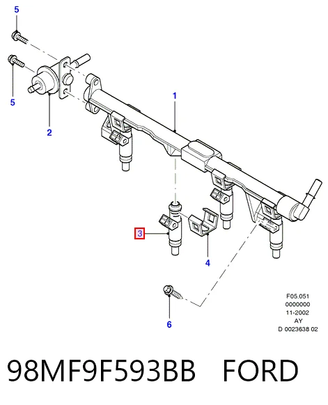 98MF9F593BB Ford Форсунка вприску палива
