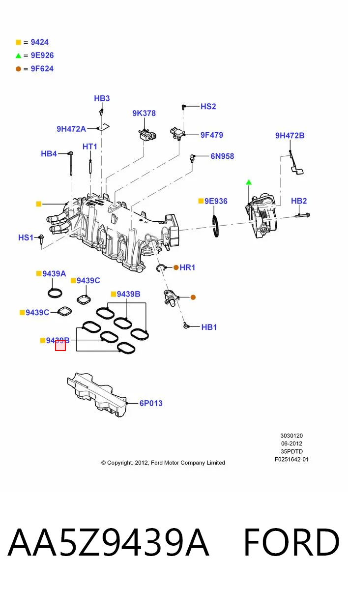 AA5Z9439A Ford Прокладка впускного колектора