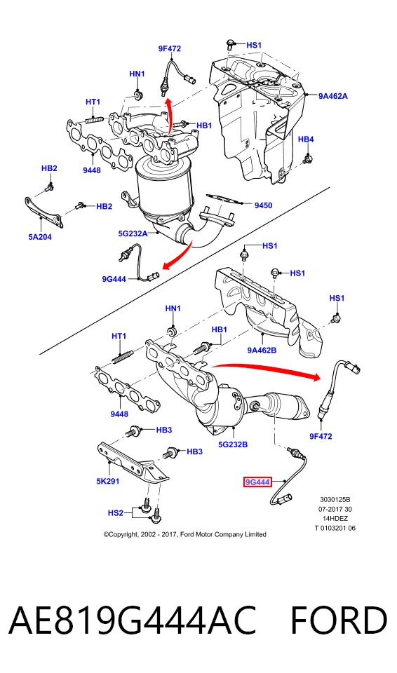 AE819G444AC Ford Лямбда зонд після каталізатора