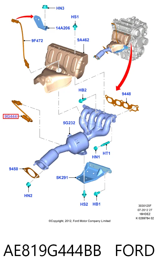 AE819G444BB Ford Лямбда зонд після каталізатора
