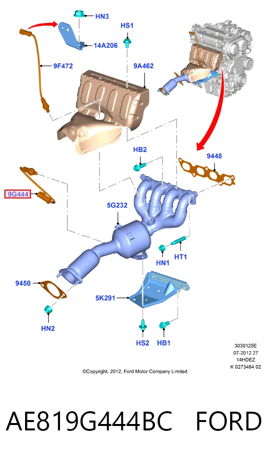 AE819G444BC Ford Лямбда зонд після каталізатора