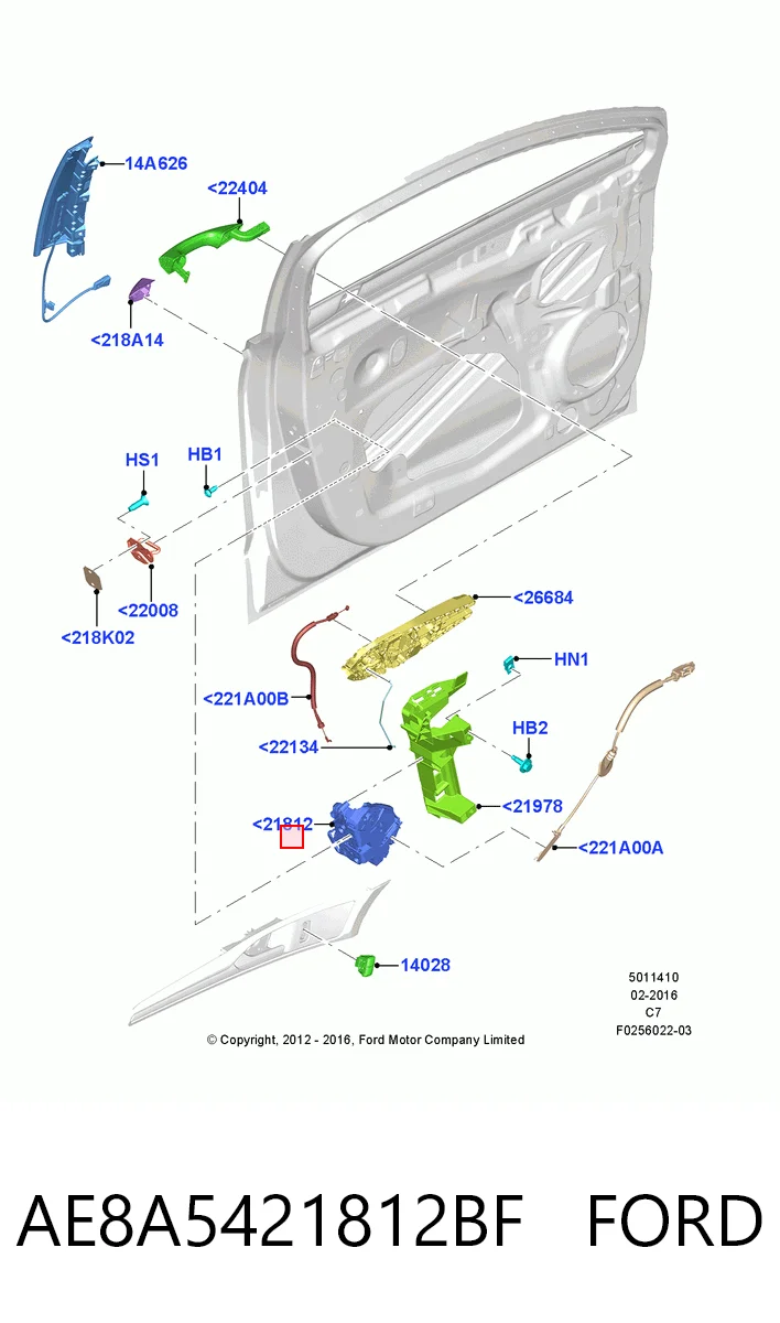 AE8A5421812BF Ford Замок двері правої передньої