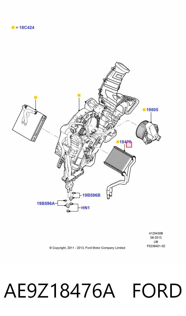 AE9Z18476A Ford Опалення кузова заднє