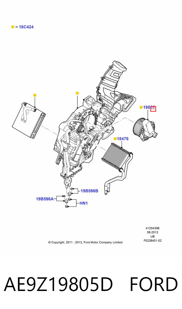 AE9Z19805D Ford Мотор вентилятора пічки (опалювача салону), задній