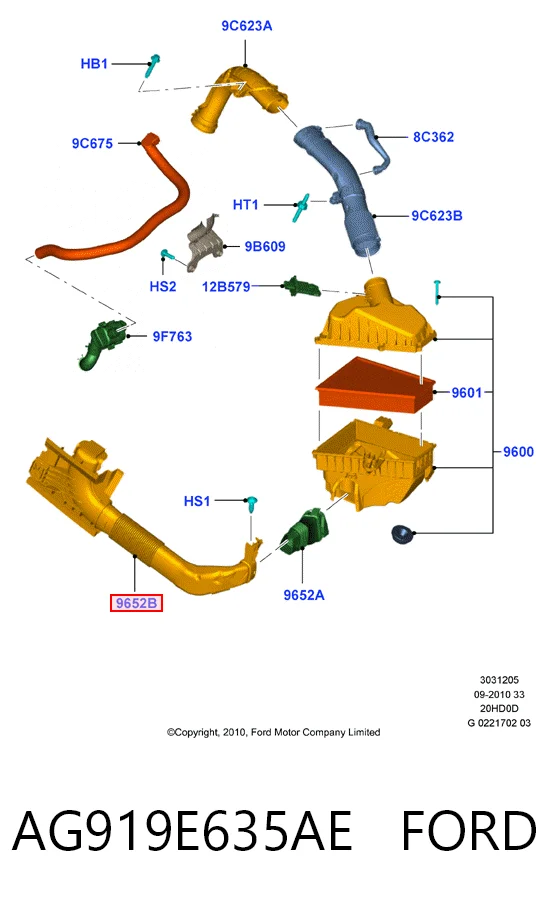 AG919E635AE Ford Повітрозабірник повітряного фільтра