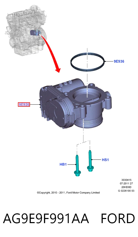 AG9E9F991AA Ford Дросільна заслінка в зборі