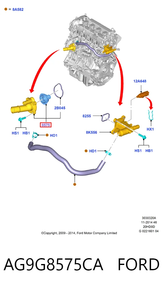 AG9G8575CA Ford Корпус термостата в зборі