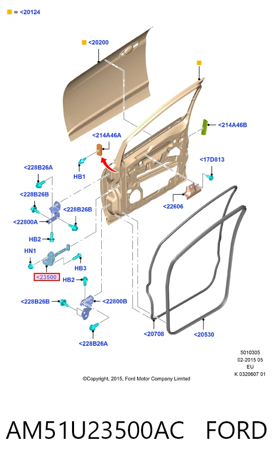 AM51U23500AC Ford Обмежувач відкриття дверей, передній