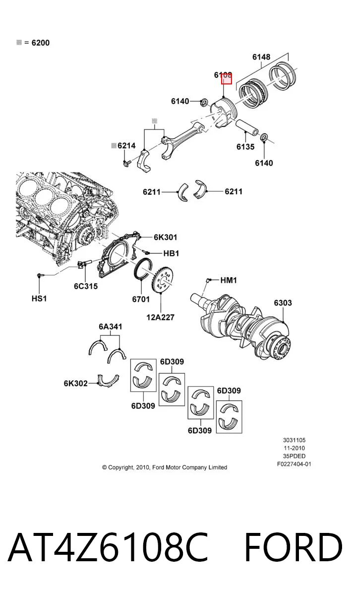 AT4Z6108C Ford Поршень без кілець
