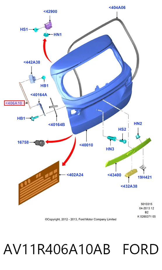 AV11R406A10AB Ford Амортизатор кришки багажника / двері 3/5-ї задньої