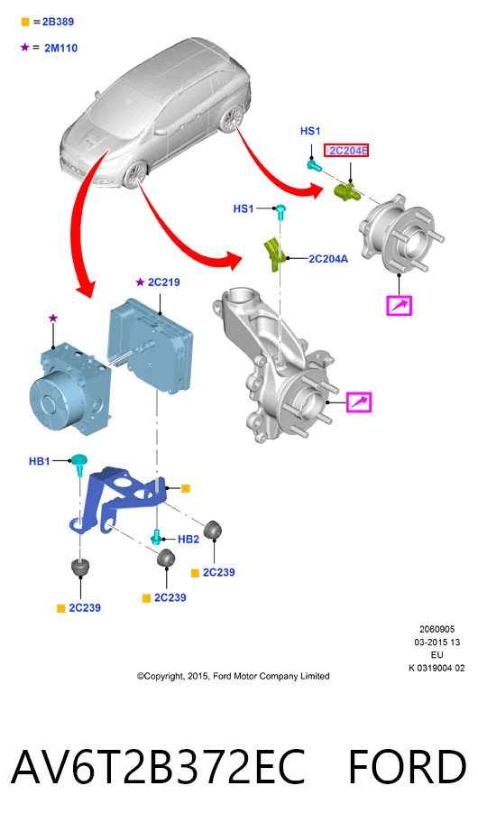 AV6T2B372EC Ford Датчик АБС (ABS) задній