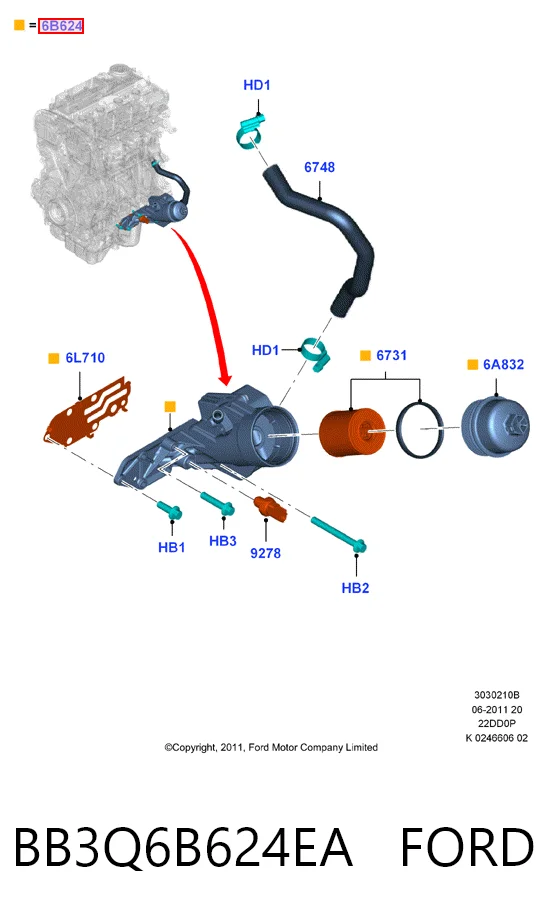 BB3Q6B624EA Ford Корпус маслофільтра