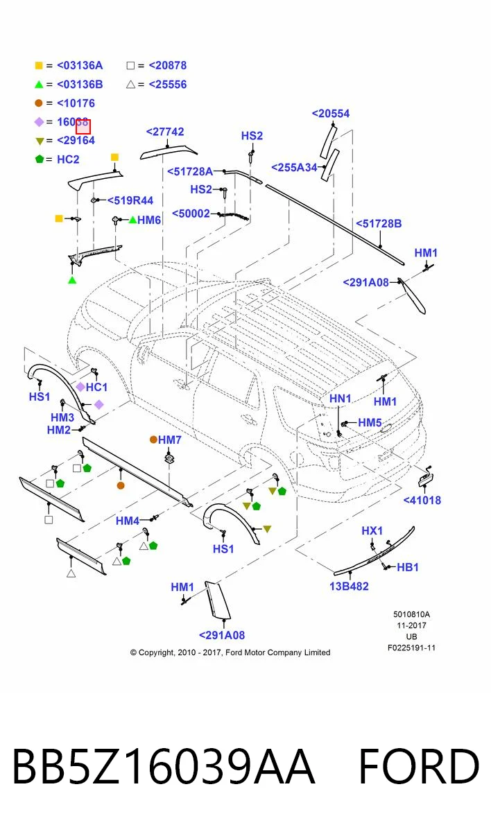 BB5Z16039AA Ford Молдинг переднього лівого крила