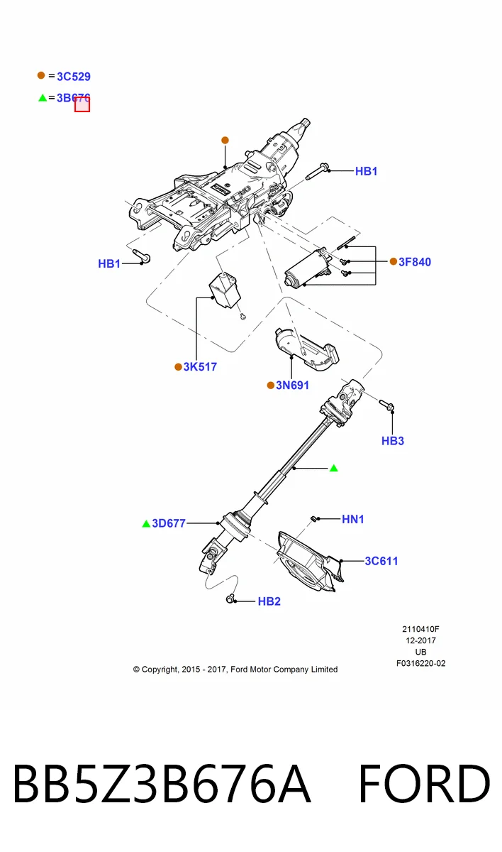 BB5Z3B676A Ford Вал рульової колонки, нижній