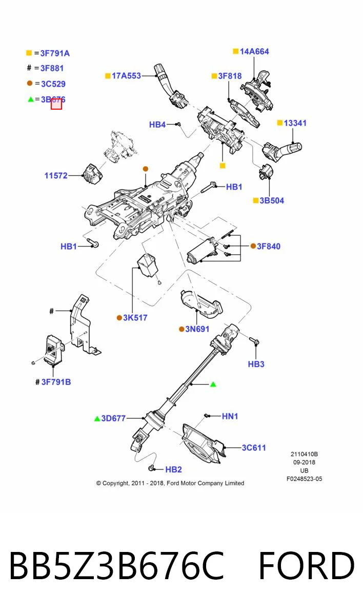 BB5Z3B676C Ford Вал рульової колонки, нижній